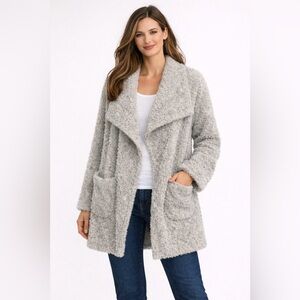 Soft Surroundings Hugs Cardigan Sweater Womens Size M Fuzzy Neutral Cozy Relaxed